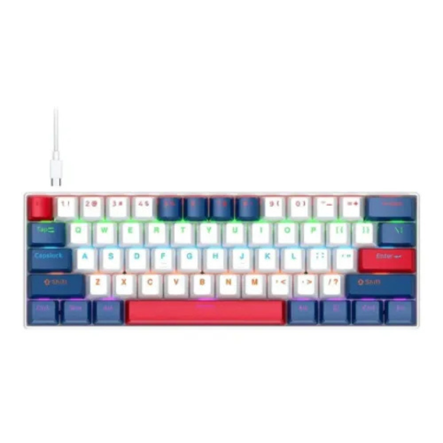 T-WOLF T60 WIRED RGB MECHANICAL GAMING KEYBOARD WHITE BLUE SWITCH